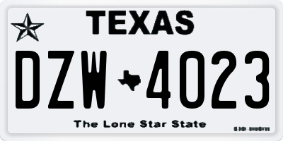 TX license plate DZW4023
