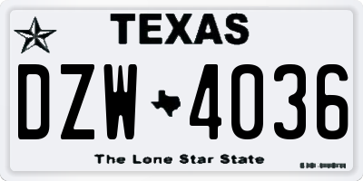TX license plate DZW4036