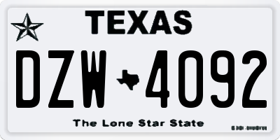 TX license plate DZW4092