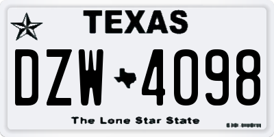 TX license plate DZW4098