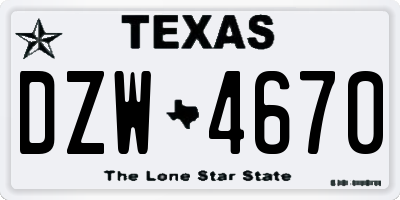 TX license plate DZW4670