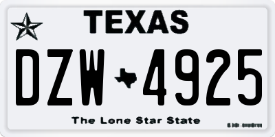 TX license plate DZW4925