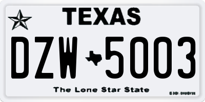 TX license plate DZW5003