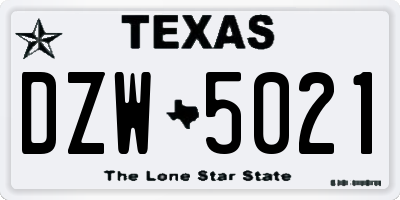 TX license plate DZW5021