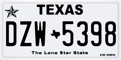 TX license plate DZW5398