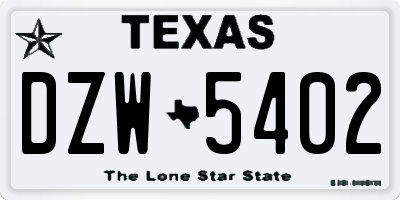 TX license plate DZW5402