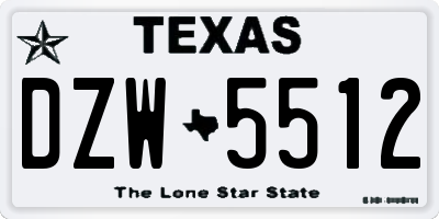 TX license plate DZW5512