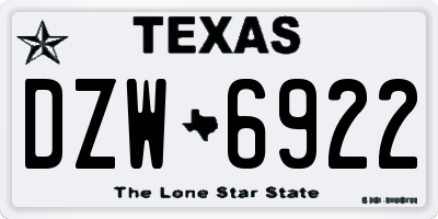 TX license plate DZW6922