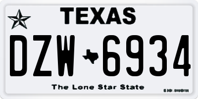 TX license plate DZW6934