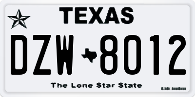TX license plate DZW8012