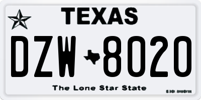 TX license plate DZW8020