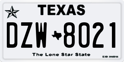 TX license plate DZW8021
