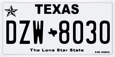 TX license plate DZW8030