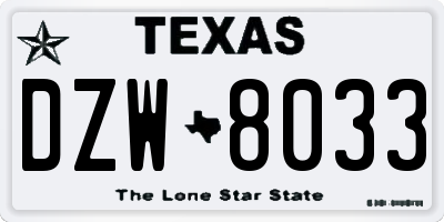 TX license plate DZW8033