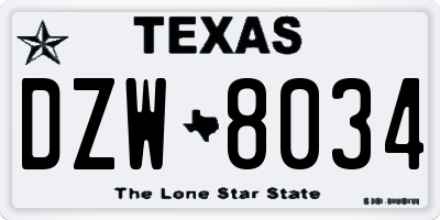 TX license plate DZW8034