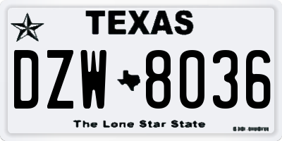 TX license plate DZW8036