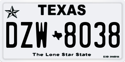 TX license plate DZW8038