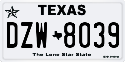 TX license plate DZW8039