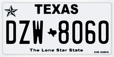 TX license plate DZW8060