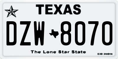 TX license plate DZW8070