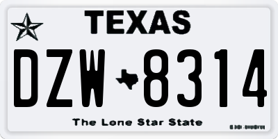 TX license plate DZW8314