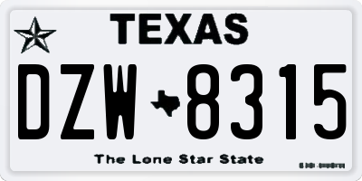 TX license plate DZW8315