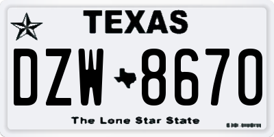 TX license plate DZW8670