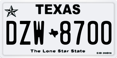 TX license plate DZW8700