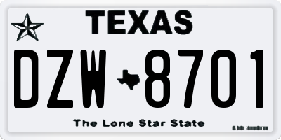 TX license plate DZW8701