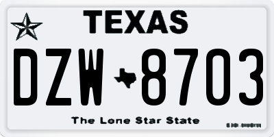 TX license plate DZW8703