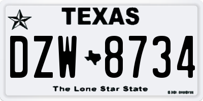 TX license plate DZW8734