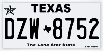 TX license plate DZW8752