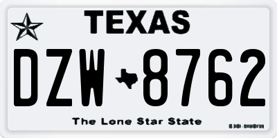 TX license plate DZW8762