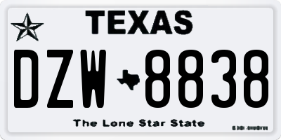 TX license plate DZW8838