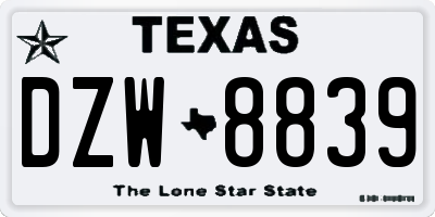 TX license plate DZW8839