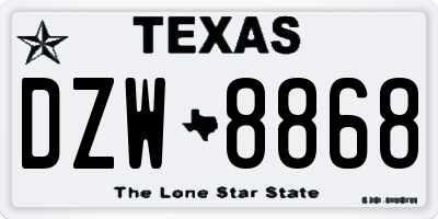 TX license plate DZW8868