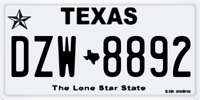 TX license plate DZW8892