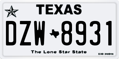 TX license plate DZW8931