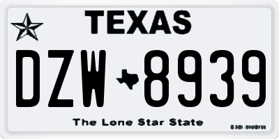 TX license plate DZW8939