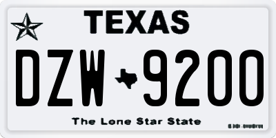 TX license plate DZW9200