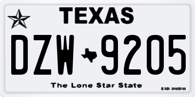 TX license plate DZW9205