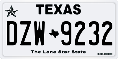 TX license plate DZW9232