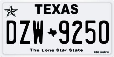 TX license plate DZW9250