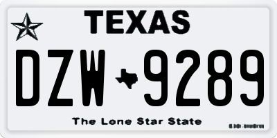 TX license plate DZW9289
