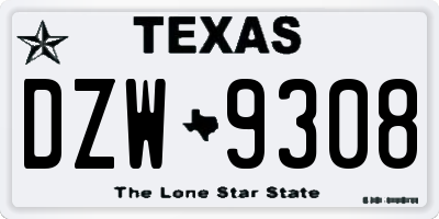 TX license plate DZW9308
