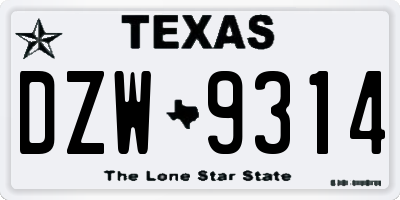TX license plate DZW9314