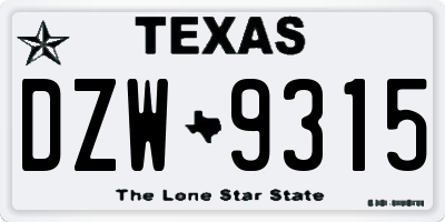 TX license plate DZW9315