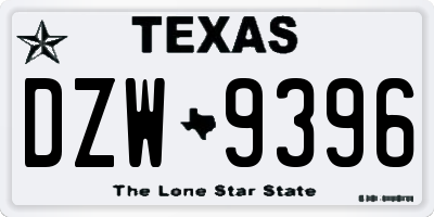 TX license plate DZW9396