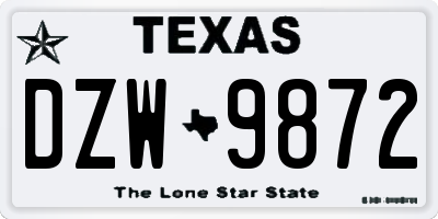 TX license plate DZW9872