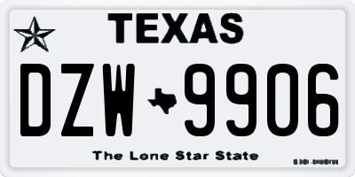 TX license plate DZW9906